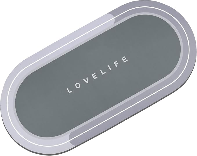 Rubber Bath mats Quick-Drying Non-Slip Bathroom mat Super Absorbent Bath mat Instant Dry Bath mat, Bathroom Rug in Front of The Kitchen Sink, Shower Room, Bathtub, Oval(Grey+16.9x35.4in)