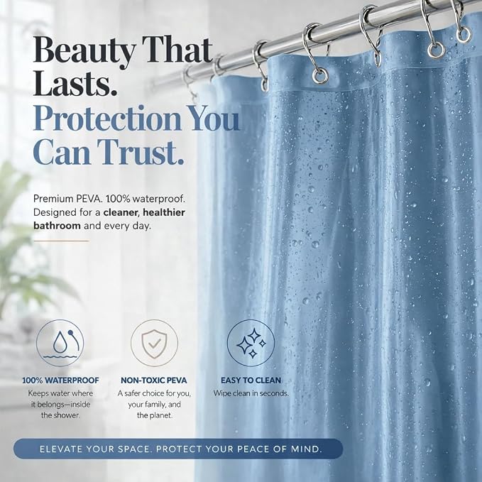 EHZNZIE Stone Blue Shower Curtain Liner 72x72, PEVA Waterproof Bath Curtain, No Chemical Smell, 3 Weighted Magnets, Durable with Rustproof Metal Grommets