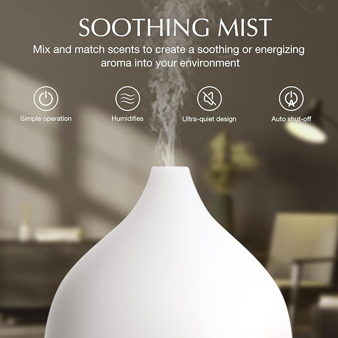 SALKING Essential Oil Diffuser, 100ml Small Aromatherapy Diffuser for Essential Oils, Auto Shut-Off Ultrasonic Diffusers, Cool Mist Humidifier with Warm White Lights, for Office Home (White)