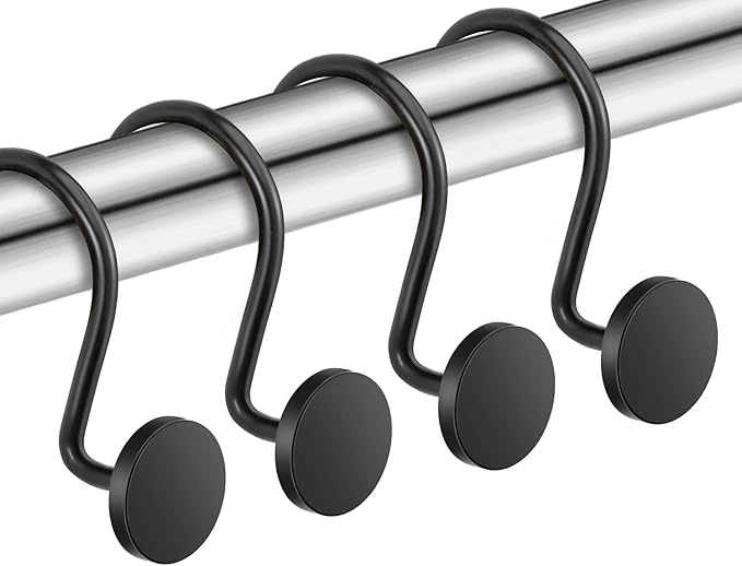 CHICTIE Black Shower Curtain Hooks, 12 Pieces, Metal, Shower Curtain Rings, Modern Decorative Design