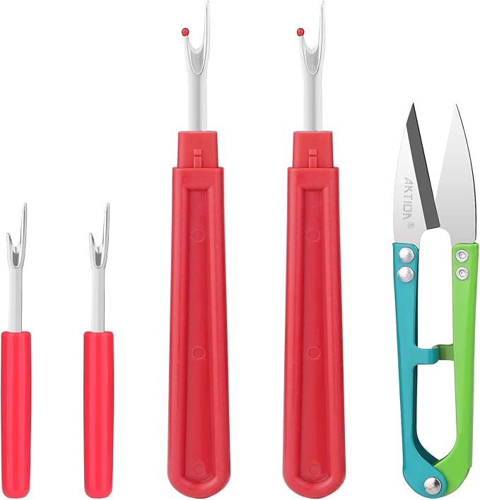CampTek Seam Ripper, Sewing Stitch Ripper and Thread Remover Tool Kit, 2 Big+2 Small Embroidery Cutter and 1 Thread Snips (Red)