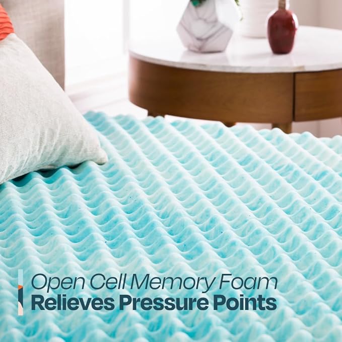 Linenspa 3 Inch Gel Memory Foam Mattress Topper – Egg Crate Style, Reversible for two feels – Promotes Airflow & Relieves Pressure Points – Twin