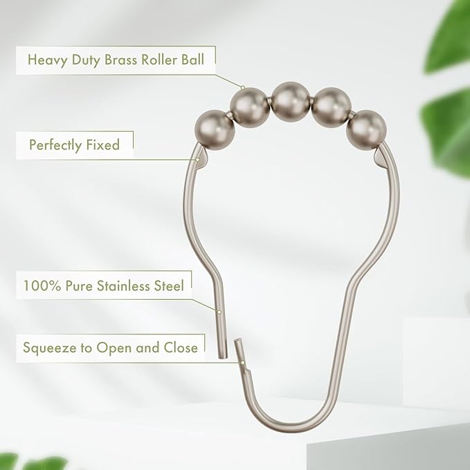Amazer Decorative Shower Curtain Hooks, Shower Curtain Hooks Rust Proof Stainless Steel Shower Curtain Hooks, Shower Hooks for Shower Curtain Bathroom 12PCS, Matte Nickel