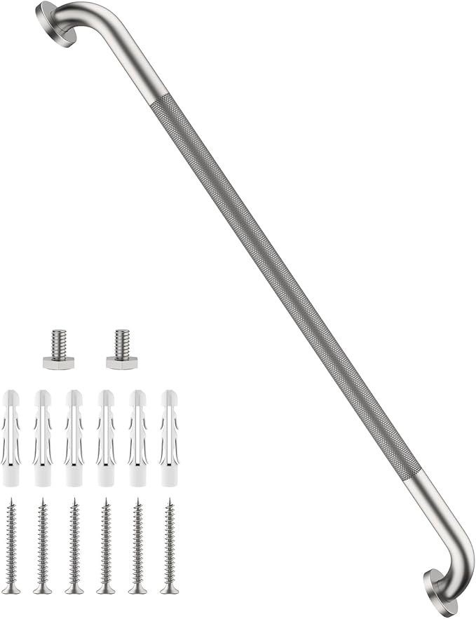 40 Inch Anti Slip Shower Grab Bar, Munzong Bathroom Grab Bar for Showers, Brushed Nickel Knurled Handicap Balance Bar,Safety Hand Rail Support Elderly Senior Assist Bath Handle
