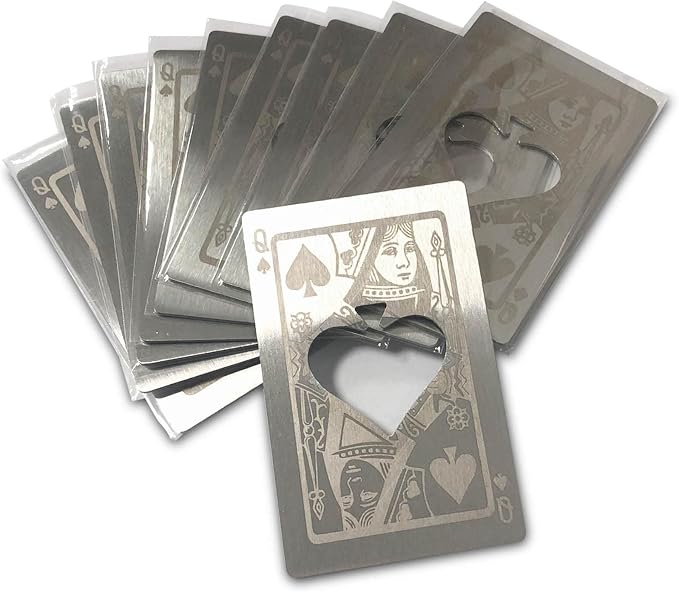 Metal Card Bottle Opener Stainless Steel Silver with Engraved Pattern (Style Q, 10PCS)