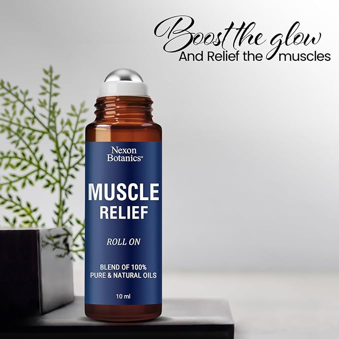 Muscle Relief Essential Oil Roll-On 10 ml - Pure & Natural Prediluted Blend for Sore Muscles, Aches & Recovery - Easy Roller for Athletes & Active Lifestyles - Nexon Botanics