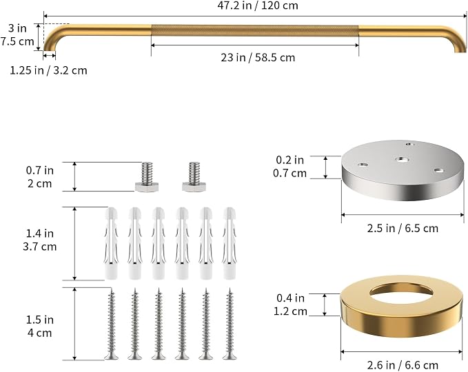 48 Inch Anti Slip Shower Grab Bar, Munzong Bathroom Grab Bar for Wall, Gold Knurled Handicap Balance Bar,Safety Hand Rail Support Elderly Senior Assist Bath Handle