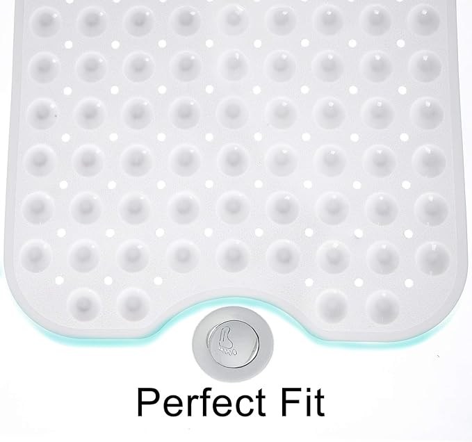 TEESHLY Bath Tub and Shower Mats, Non-Slip 39 x 16 Inch Extra Long Bathtub Mat, Machine Washable BathMat with Drain Holes, Suction Cups for Bathroom (Opaque White)