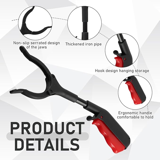 Short Grabber Reacher Tool 2 PCS,Small Grabber Reacher Tools Non-Slip Ergonomic Handle,Portable for Elderly, Disabled, Sanitation Workers,11.02in,Black Red