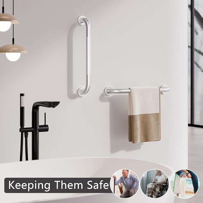 2 Pack Grab Bars for Bathtubs and Showers, NEWRAIN 16 Inch Stainless Steel Wall Bathroom Shower Handle, Anti Slip Brushed Nickel Safety Bars Toilet Handicap Elderly Senior Assist Bath Saft Hand Rail