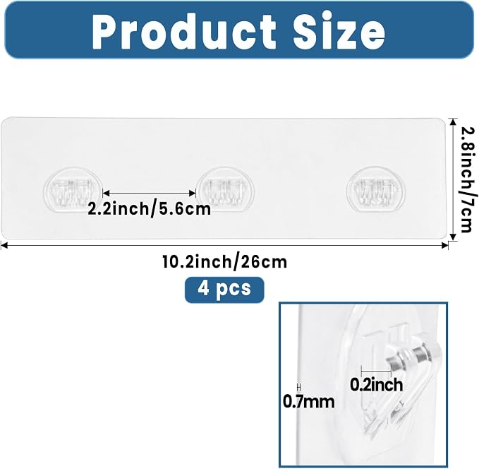 4 Pack Shower Caddy Adhesive Replacement, Shower Shelf Strong Adhesive Hooks, No Drilling, Transparent WaterProof Strips for Bathroom Shelves & Kitchen Racks