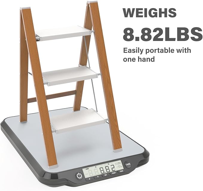 3 Step Ladder, Folding Aluminum Step Stool with Anti-Slip Wide Steps for Adults, Ideal for Kitchen, Closet, Bedroom, 330 lbs Capacity (Woodgrain) (Light Woodgrain, 3 Step)