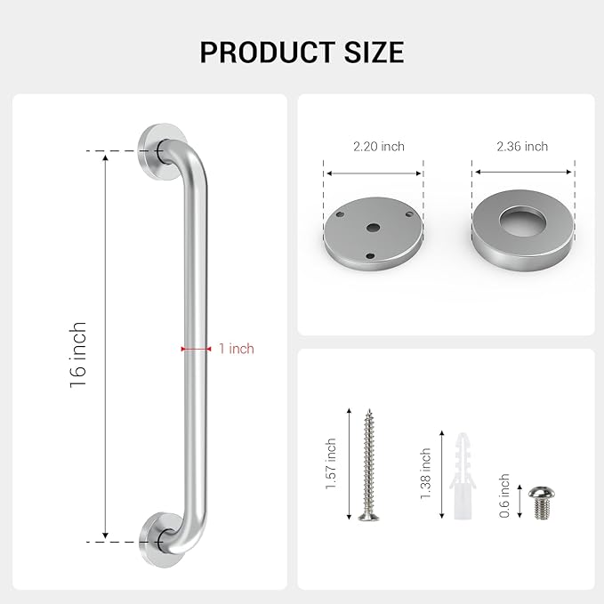 2 Pack 16 Inch Grab Bars for Wall Brushed Nickel, Safety Shower Grab Bars for Seniors Elderly Handicapped, Handicap Grab Bars for Shower with Concealed Screws, Tesuchan