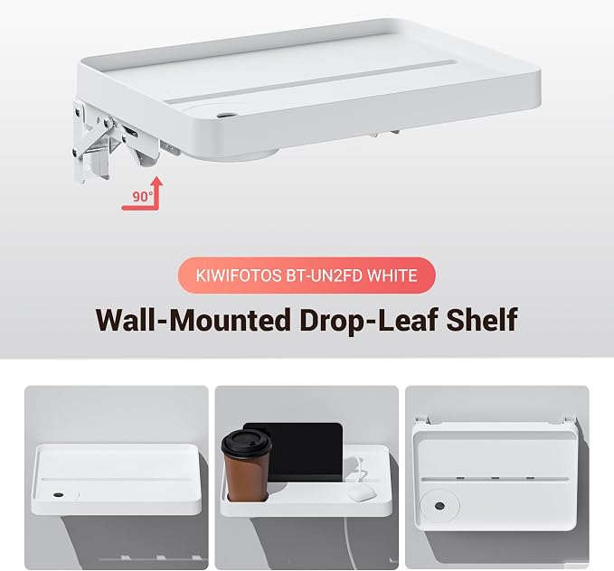 KIWIFOTOS 12.9" Floating Bedside Shelf for Bed Foldable Wall Mounted Shelf Adhesive Tablet Phone Storage Organiser for Bedroom Nursery Dorm Living Room