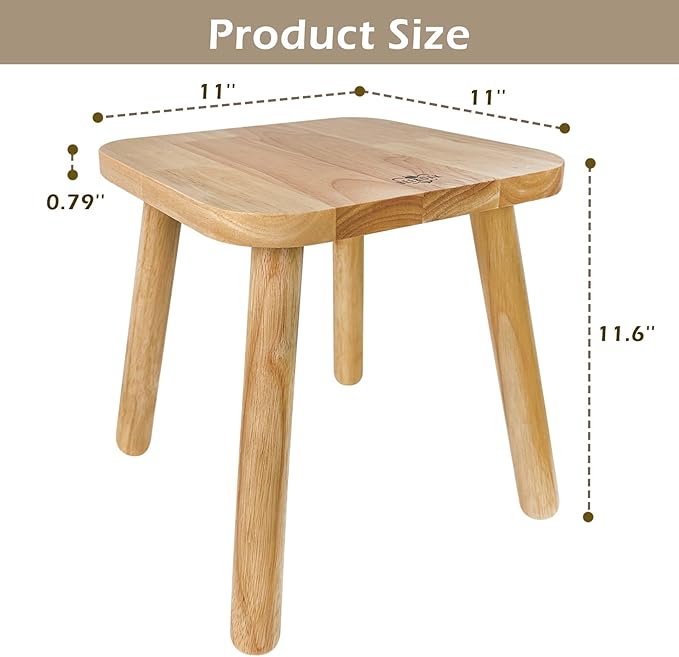 BEE&OAK 11 Inch Wooden Step Stools for Adults, Solid Rubber Wood Non-Slip Step Foot Stool, Heavy Duty 300 lbs One Step Stool for Bedroom, Bathroom, Kitchen,Outdoor (Natural)