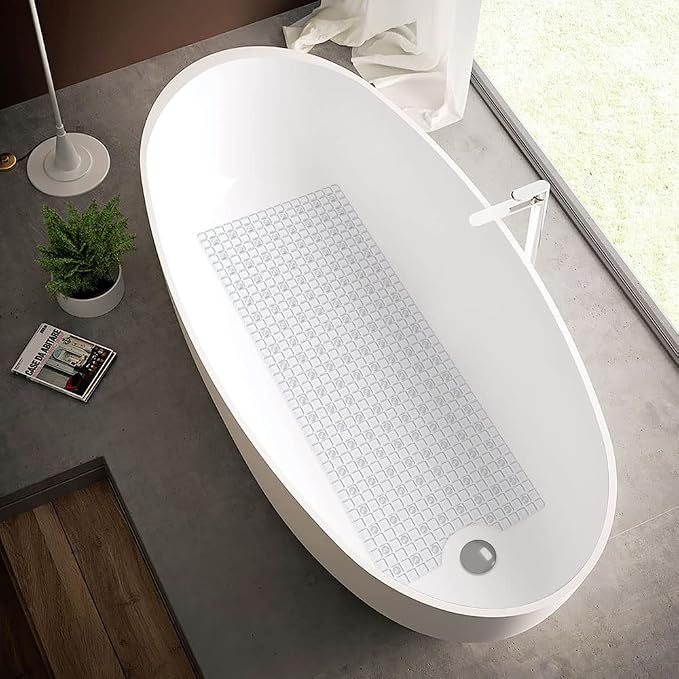 DEXI Bathtub Mat Non Slip, Extra Long 39x16, Suction Cups, Drain Holes, Machine Washable for Tub Shower Floor, Clear