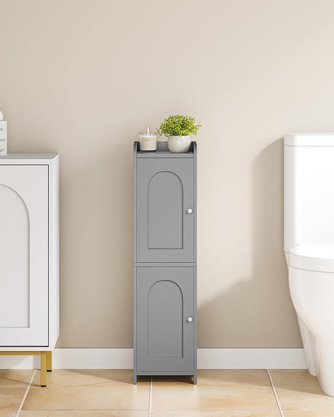 Hzuaneri Bathroom Storage Cabinet, Small Corner Floor Cabinet with 2 Doors and Adjustable Shelf, Narrow Toilet Paper Cabinets, Bathroom Organizer for Small Spaces, 7.9" D x 7.9" W x 29.5" H Gray