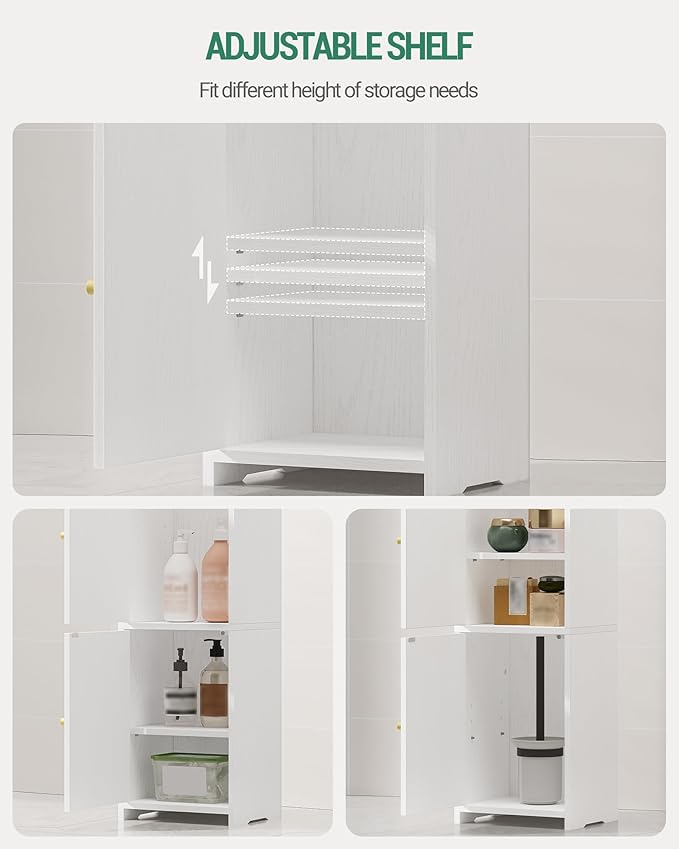 Hzuaneri Bathroom Storage Cabinet, Small Corner Floor Cabinet with 2 Doors and Adjustable Shelf, Narrow Toilet Paper Cabinets, Bathroom Organizer for Small Spaces, 7.9" D x 9.8" W x 29.5" H White