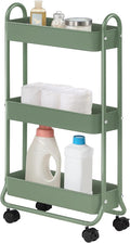 SunnyPoint Slim Rolling Storage Cart, 3 Tier Bathroom Storage Organizer Bathroom, Laundry Utility Cart (Turq)