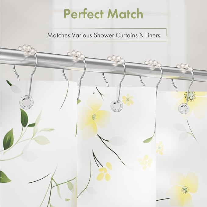 Amazer White Shower Curtain Hooks, Shower Curtain Hooks, Decorative Stainless Steel Shower Curtain Hooks for Bathroom, 12 PCS Shower Hooks for Curtain, Decorative Shower Hooks for Shower Curtain