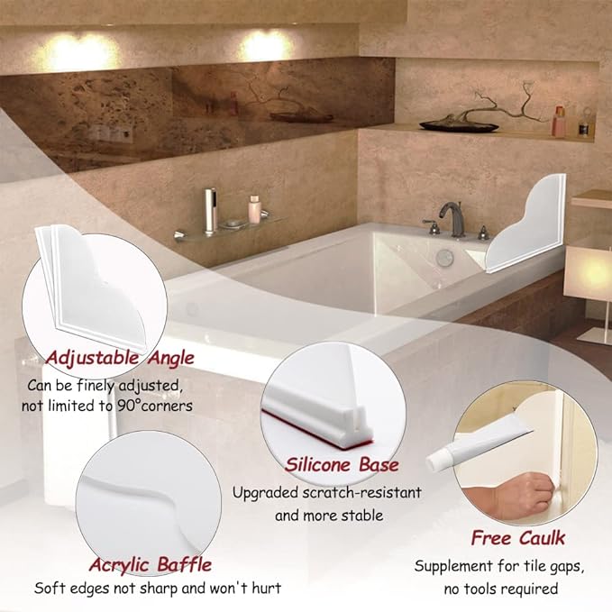 Spidfee Shower Splash Guard Kit, Large Splash Guards for Bathtub Waterproof Self-Adhesive Shower Corner Guards to Keep Water in Shower or Bath, Pack of 2 (9.25 x 9.25 inches)