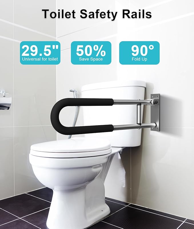 Handicap Grab Bars Rails 23.6 Inch Toilet Handrails Bathroom Safety Bar Hand Support Rail Handicapped Handrail Accessories for Seniors Elderly (23.6inch-2pc)