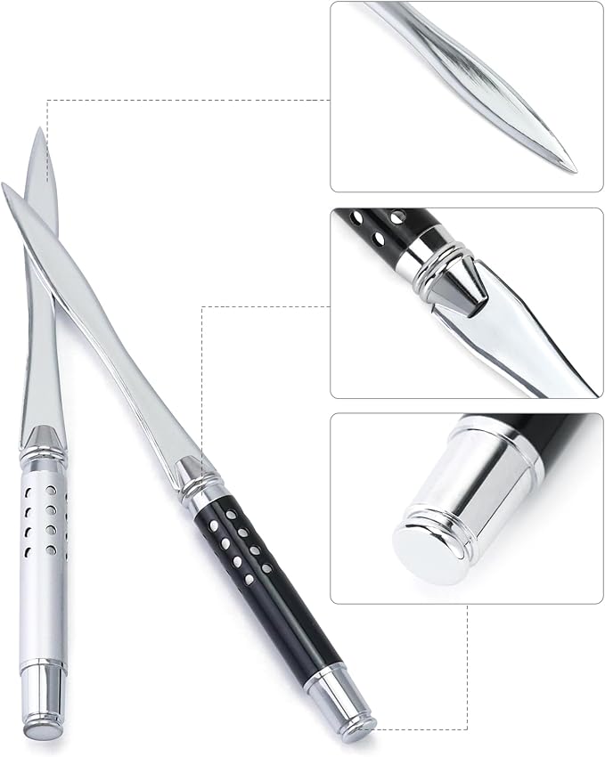 QWORK 2 Pack Metal Letter Opener - Ergonomic Grip Envelope Slitter, Envelope Opener with Safe Edge, Powder-Coated Finish - Versatile Paper Cutter for Office/Home