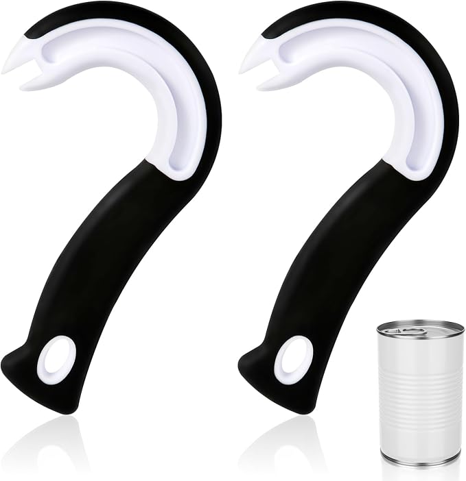 2pcs Easy Open Ring Pull Can Opener, Hook Can Opener for Pop Top Can, Pull Tab No-Slip Rubber Grip Can Lid Lifter Manual Ring Soda Opener Tool for Seniors, Children, Weak Hands