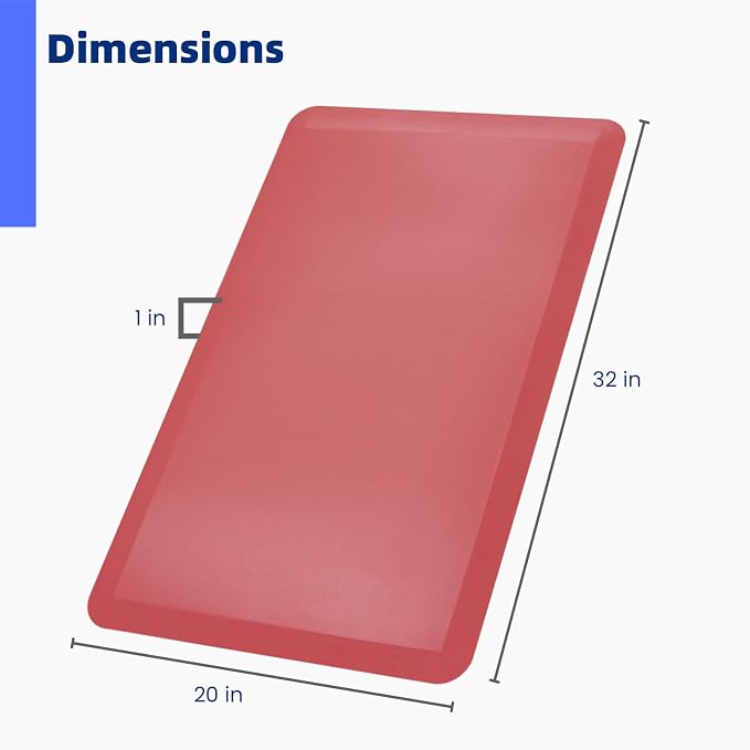 Art3d 1" Thick Kitchen Mats for Floor, Waterproof 20" X 32" Cushioned Comfort Mat, Anti Fatigue Mats for Kitchen, Ergonomic Standing Office Desk, Home and Garage, Red