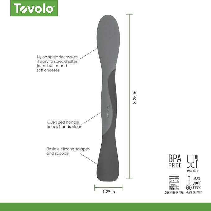 Tovolo Mini Scoop and Spread Tool for Kitchen Meal Prep Small Sandwich Spreader Spatula for Peanut Butter Jelly, Silicone BPA Free Dishwasher Safe Scooper Spreader, Charcoal and Oyster Gray