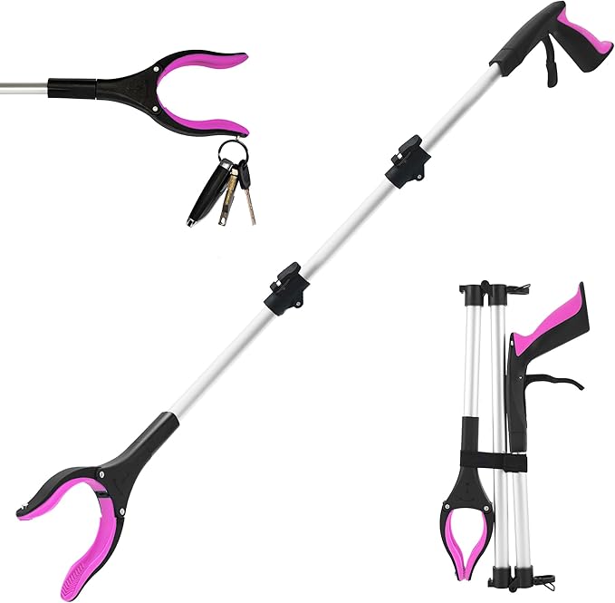 Grabber Reacher Tool for Seniors, 36" Foldable Reacher Grabbers Pickup Stick with Anti-Slip 360° Rotating Jaw, with Magnet for Disabled, After Surgery Recovery (Pink, 36Inch 1 Pack)