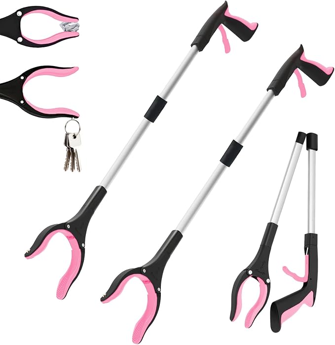 2-Pack 32" Grabber Reacher Tool, Foldable Reacher Grabber Pickup Tool with 360° Rotating Jaw & Magnetic Tip, GarbageTrash Picker Upper Grabber,Lightweight Grabbers for Seniors/Elderly(Pink)