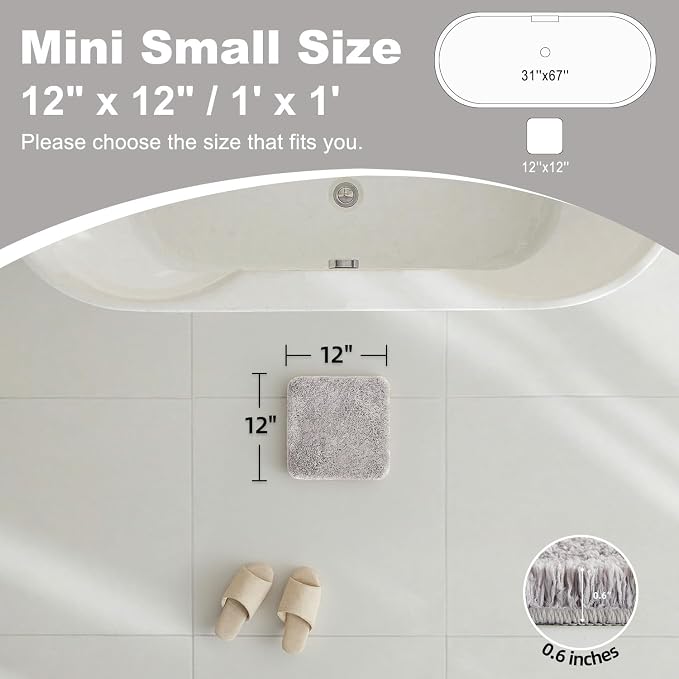 TYUU Small Bath Mat, Ultra Soft Bathroom Rugs Non Slip Washable, Super Absorbent Quick Dry Bath Rug with Rubber Backing for Bathroom Floor, Shower, or Sink, Light Grey 12" x 12"
