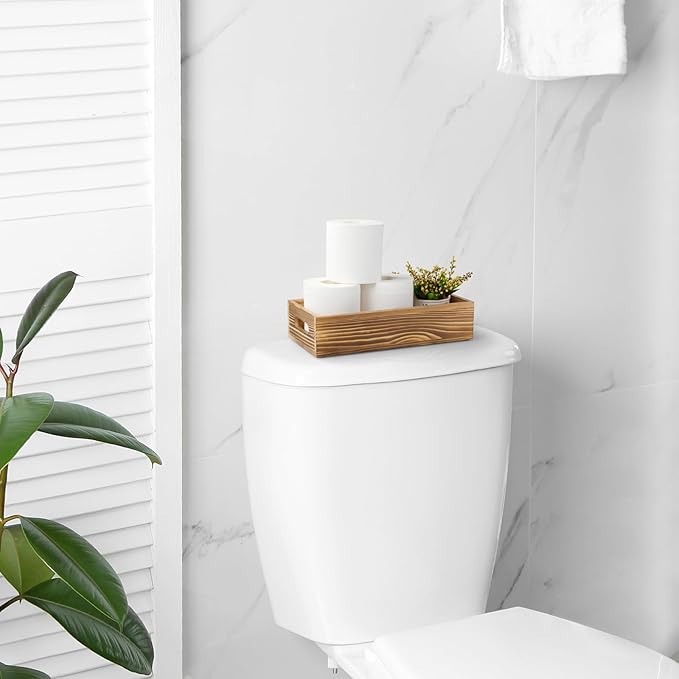 ALELION Bathroom Basket for Toilet Tank -Wooden Decorative Back of Toilet Basket Organizer for Organizing Paper, Towels, and Bathroom Accessories, Brown