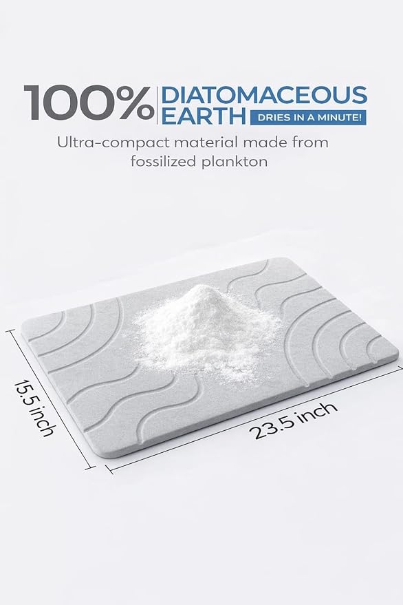 Stone Bath Mat Quick Drying Diatomaceous Earth Bath Mat Non Slip Shower Mat Super Absorbent Stone Bath Mats for Bathroom, Floor, Kitchen Counter, Easy to Clean (23.6” X 15.3”, Light Gray)