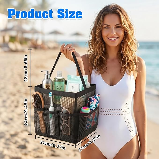 Mesh Shower Caddy Portable for College Dorm Room Essentials, Large Capacity Shower Caddy Dorm Bag with 9-Pockets, Quick-Dry Toiletry Organizer for Gym Beach Camping Travel Bathroom, Black
