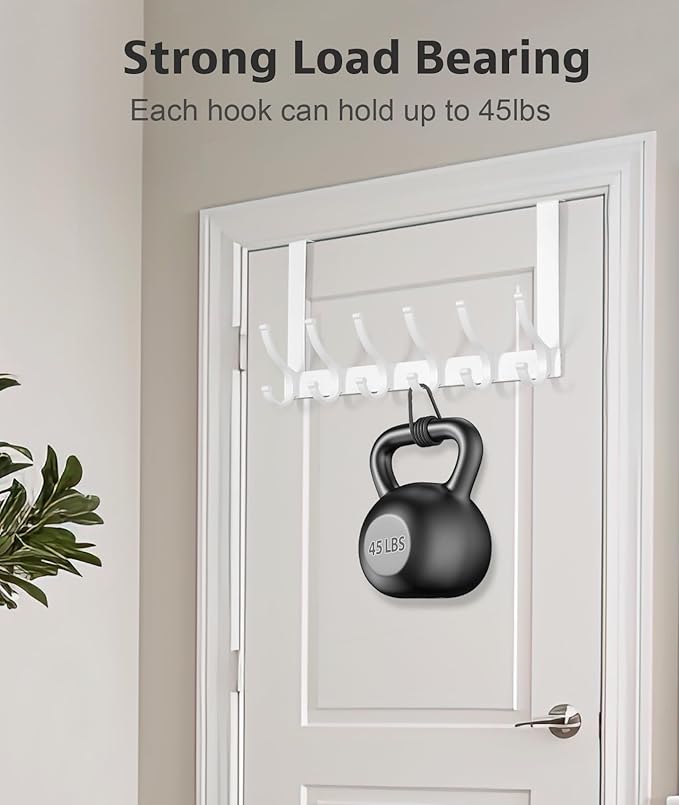Optish Door Hooks for Hanging, Over The Door Towel Racks for Bathroom, Coat Rack Door Towel Hanger Towel Hooks (2Pack, White, Fit 1-3/4" Doors)