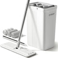 JOYMOOP Flat Mop System, Microfiber Mop and Bucket Set, White, Household & Commercial Floor Cleaning Mop with Long Handle, Includes 3 Microfiber Pads