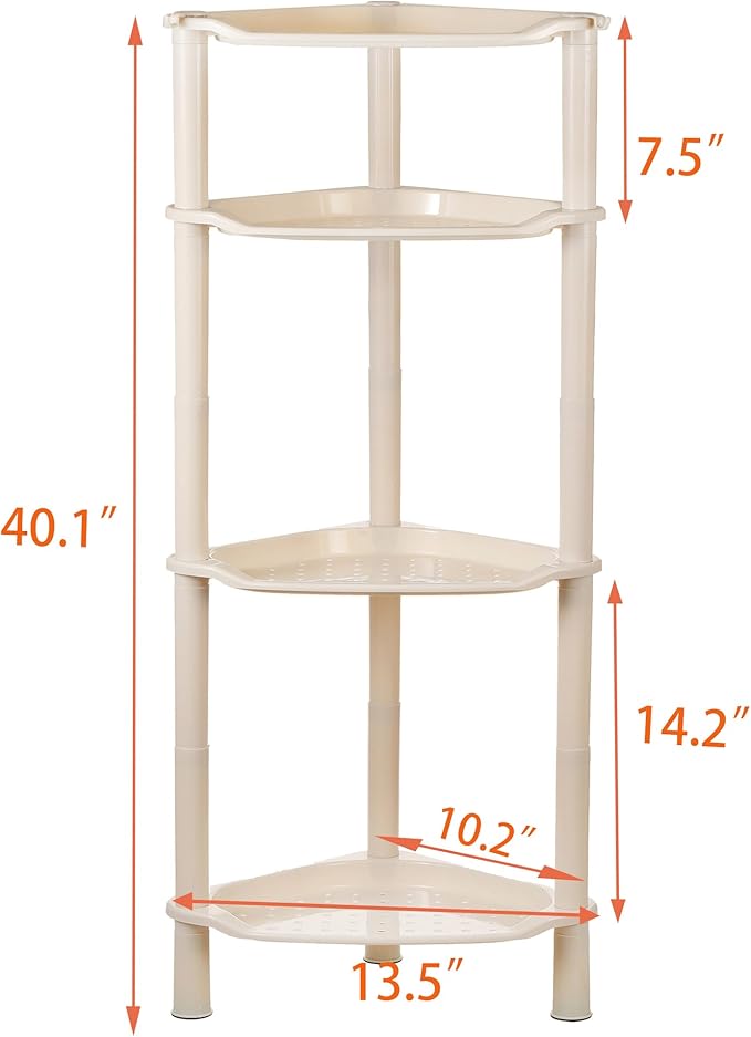 4 Tier Shower Caddies, Organizer Shelf Corner, Plastic Shower Rack Stands for Bathroom, Storage Bath Shower Caddy, 13.5X 10 x 33.5 Inches, Beige (Round Slot Beige 4 Tier)