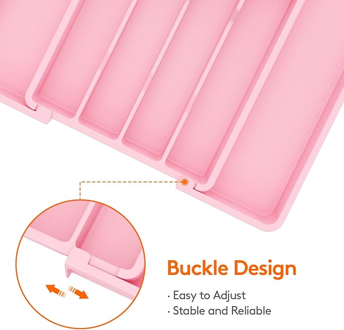 Lifewit Silverware Drawer Organizer, Expandable Utensil Tray for Kitchen, BPA Free Flatware and Cutlery Holder, Adjustable Plastic Storage for Spoons Forks Knives, 8.5"-14.1" x 12.1", Pink