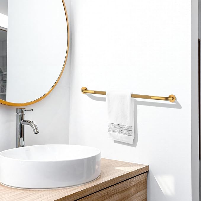 40 Inch Anti Slip Shower Grab Bar, Munzong Long Bathroom Grab Bar for Showers, Gold Knurled Handicap Balance Bar,Safety Hand Rail Support Elderly Senior Assist Bath Handle