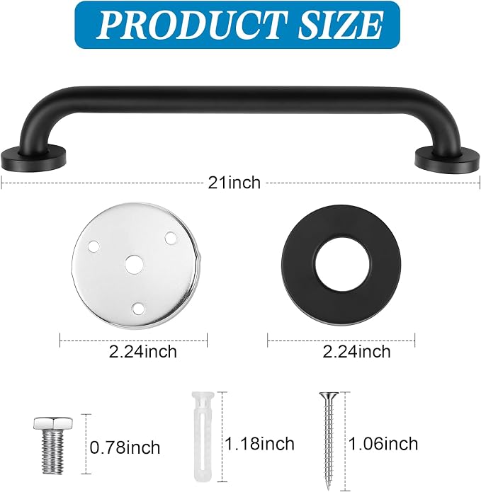 Tatuo 4 Pack Showers Grab Bars for Bathtubs 304 Stainless Steel Bathroom Safety Handrails Anti Slip Handles Grab Bars for Elderly, Senior, Pregnant (Black,20 Inch)