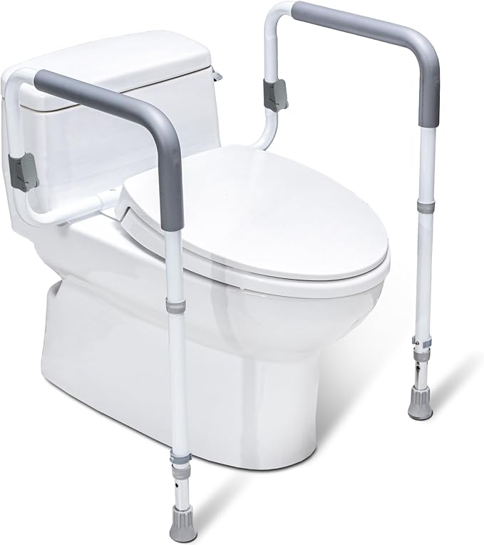 WeHwupe Toilet Safety Rails for Elderly Adults - Adjustable Bathroom Toilet Safety Frame with Handles - Stand Alone Toilet Grab Bar for Senior, Handicap & Disabled,Fits Most Toilets, White, TRX-8002