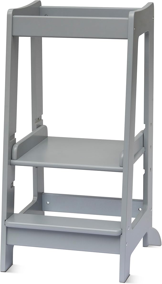 Stepup Baby Toddler Standing Tower - 3 Level Adjustable Wooden Kitchen Step Stool, Bathroom Sink, Kitchen Counter, Kids 18 Months to 4 Years Gift - Gray