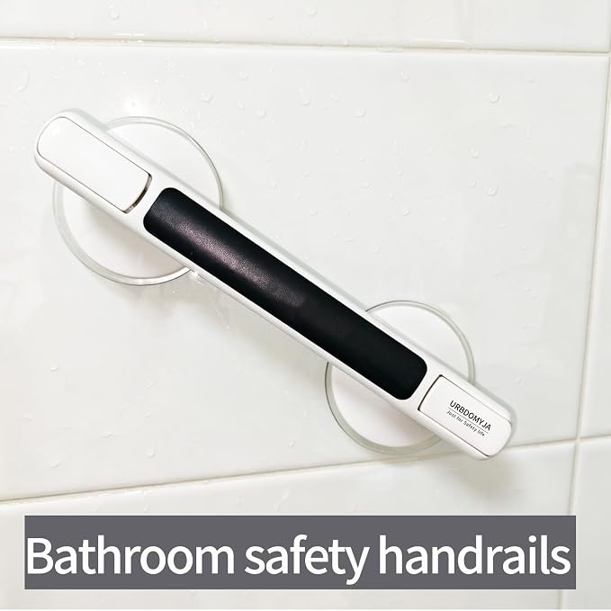 Silicone Suction Grab Bar Non-Slip Heavy Duty Safety Shower Handle for Elderly Seniors Bathroom (Black 32cm)
