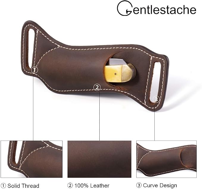 Gentlestache Leather Knife Sheaths for Belt, Knife Holster, Pocket Knife Sheath, EDC Leather Sheath for Folding Knife Carrier