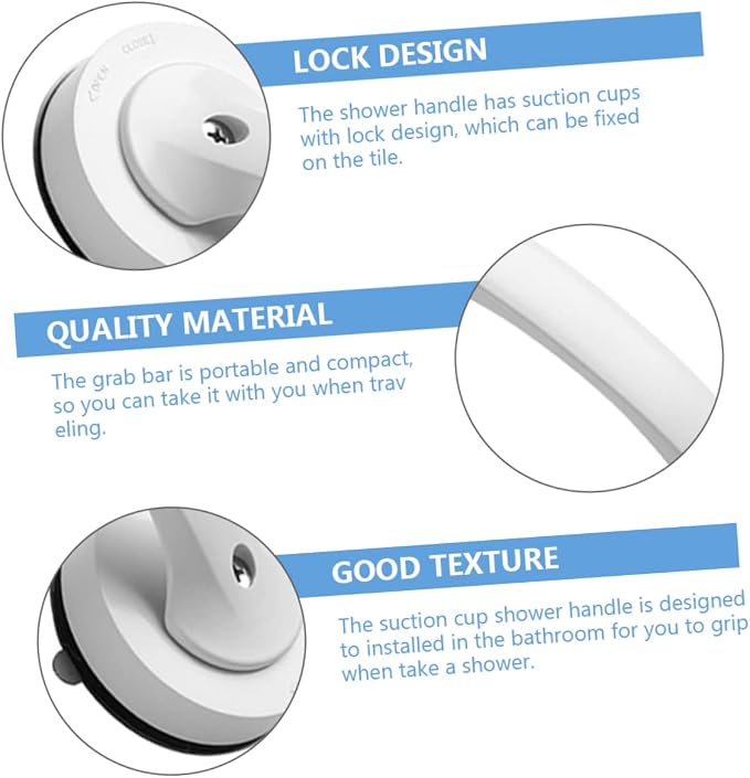 jojofuny 8.07 Inch Portable Suction Shower Grab Bar with Locking Suction Cups for Bathroom Safety and Support Handles for Seniors on Smooth Tiles and Glass