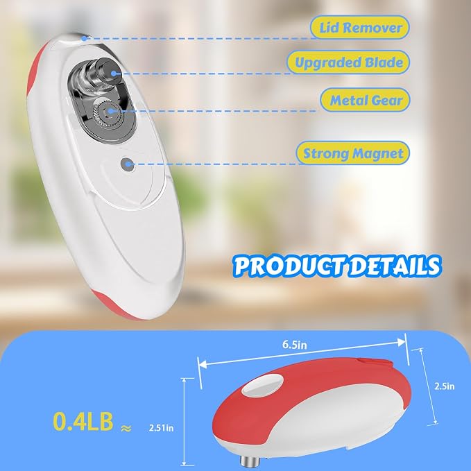 USB Rechargeable Electric Can Opener – Battery Operated, One Touch Automatic Operation, Magnetic Lid Holder & Smooth Edge Cutting, Cordless & Easy to Use for Seniors, Works with All Standard Cans