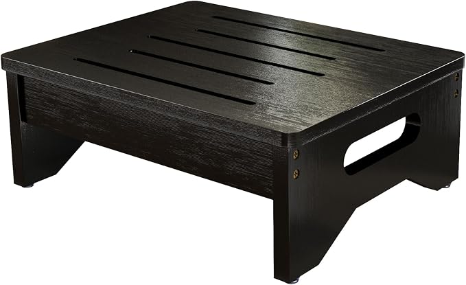 Wooden Step Stool for Adults & Kids, Non-Slip Rubber Feet, 6.5 INCH High, Lightweight Small Step, 450 LBS Capacity, Bed Step Stool for High Bed, Bathroom & Kitchen (Black)