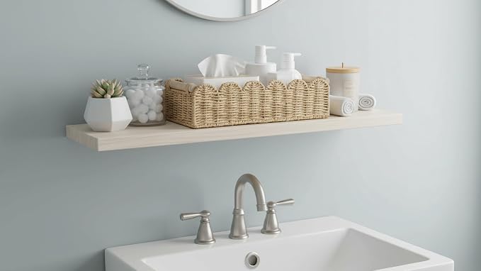 CubesLand Toilet Paper Storage Basket, Scalloped Edge Shelves Basket for Organizing for Over Toilet Tank Storage, Home Decor Baskets for Shelf, Countertop, Living Room, Bedroom, Handwoven, Beige